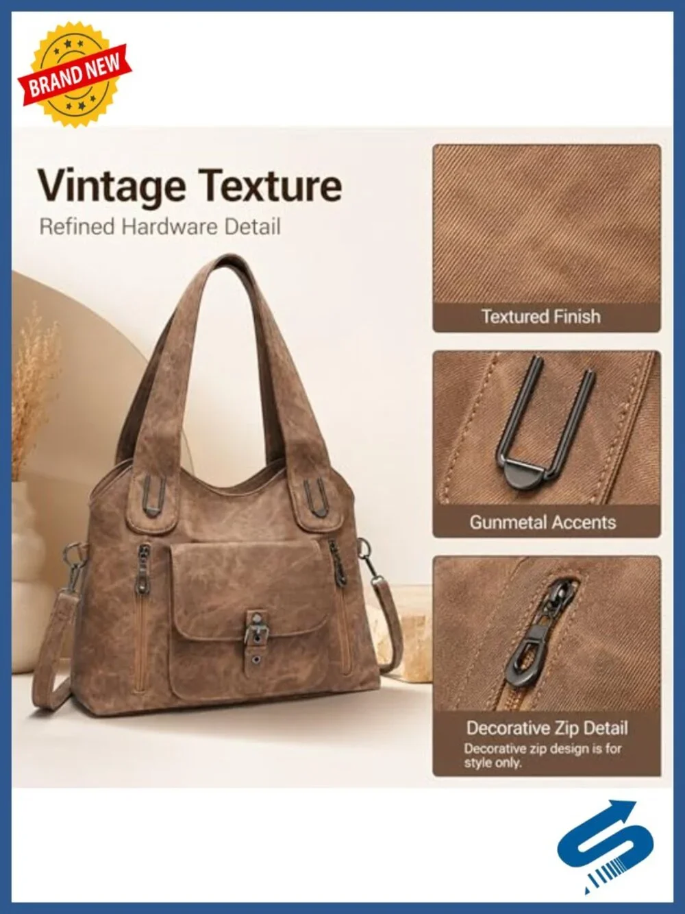 Vintage Crossbody Bag Women Large Washed Shoulder Slouchy Y2K Studded Tote Faux